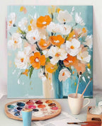 Bright Orange White Floral Bouquet Oil Painting