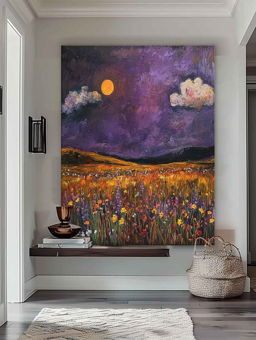 Moonlit Golden Meadow Impressionist Oil Painting