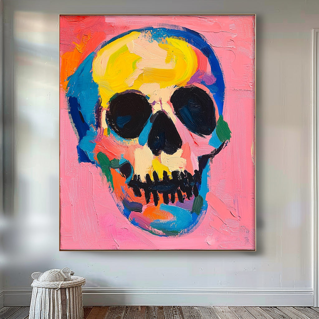 Pop Art Skull Painting Vibrant Modern Wall Art Bold