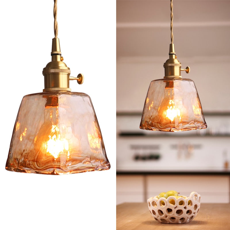 Zina Pendant Light Geometric Vintage Glass. Brass. Living Room - 3